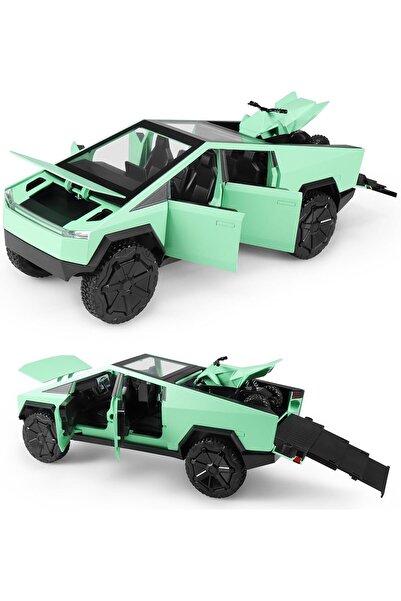 REZZOSS Cybertruck Pickup With Motorcycle Alloy Car Model Diecast Toy Vehicle Sound and Light Simitation CaR