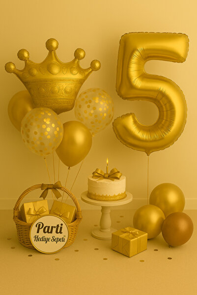 parti hediye sepeti Doğum Günü Parti Balon Seti Gold Taç | Rakam Balon, Konfe...