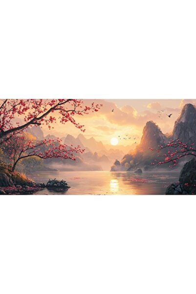 VeliumCraft Tablou Canvas living, Peisaj in Japonia, pasari munti, rasarit pe...