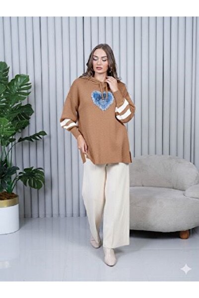 melita Women's Knitwear Hooded Tunic with Pants Knitted Bottom Top Set New Season