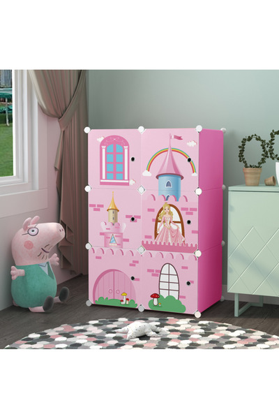 OEM Modular Children's Wardrobe - 6 Shelves, Castle Pink, Princesses, Durable and Resistant