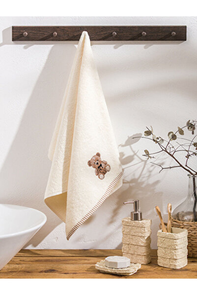 LC Waikiki Бежевий рушник для обличчя з вишивкою ведмедиком 50x80 см