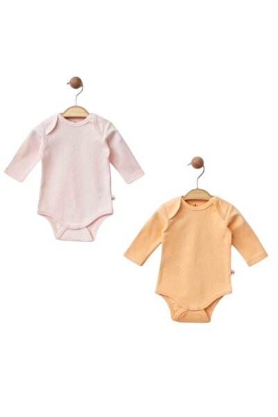Zekids Baby Organic Cotton Long Sleeve Pink Salmon Bodysuit Set of 2