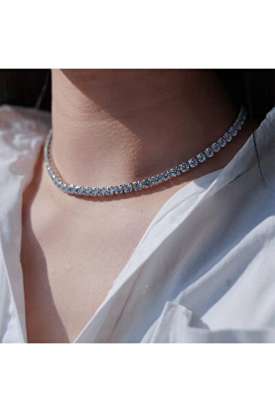 Eva Grace Colier tennis Maeve, argintiu, decorat cu zirconiu, la baza gâtului