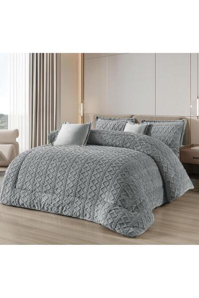 Moon Nafrouns winter bedspread, two-sided system, velvet side and soft and warm fur side, 4 pieces, quilt filling, size 170 x 220 cm / gray