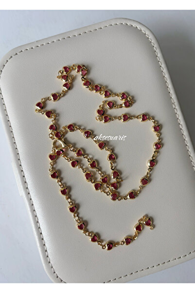 aksesuaris Pembe Kalp Taşlı Y Kolye Dekolte Kolye