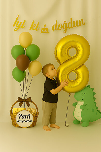 parti hediye sepeti Dinozor Temalı Doğum Günü Balon Seti Su Yeşili Kahverengi...