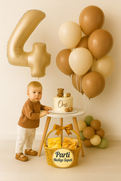 parti hediye sepeti Doğum Günü Balon Seti Rakam Folyo Kahverengi Beyaz | 1 Ya...