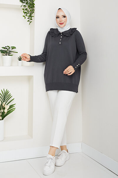 Pamuk Butik Women's Lace Detailed Mercerized Knitwear Tunic