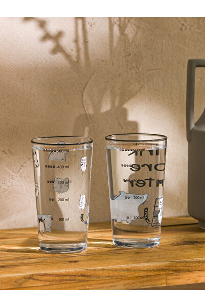 LC Waikiki Lcw Home Cat Printed Glass Cup Set of 2 570 ml (W5)