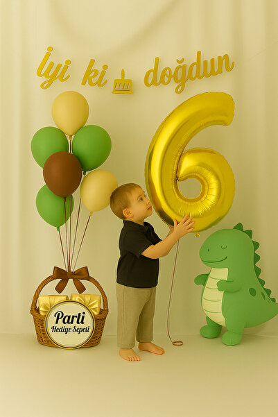 parti hediye sepeti Dinozor Temalı Doğum Günü Balon Seti Su Yeşili Kahverengi...