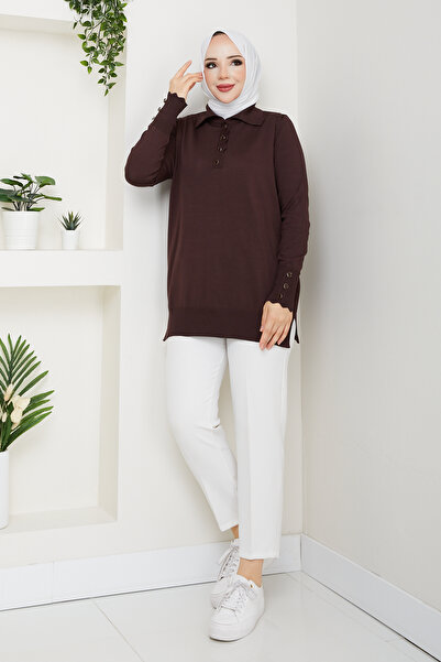 Pamuk Butik Women's Mercerized Knitwear Tunic with Stone Detail