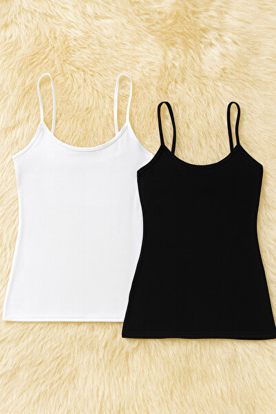 QKK Women's Cotton Lycra String Strap Combed Cotton 2-Piece Undershirt Q6K0K1T8Ka