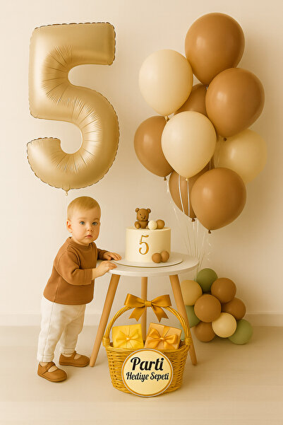 parti hediye sepeti Doğum Günü Balon Seti Rakam Folyo Kahverengi Beyaz | 1 Ya...