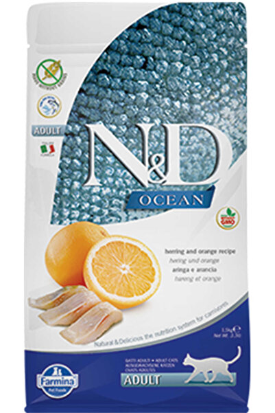 N&D ND Ocean Tahılsız Ringa Balıklı ve Portakallı Yetişkin Kedi Maması 1,5kg