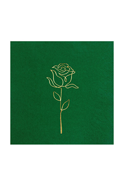 Story مناديل ورقية خضراء اللون مقاس 33×33 سم بنقش الورد الذهبي، عبوة من 16 قطعة