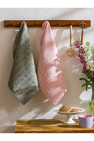 LC Waikiki Green Text Printed Tea Towel Set of 2 40X50 cm