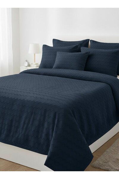 Madame Dower Waves collection navy blue bedspread set - 260x250 cm + 4 pillow cases