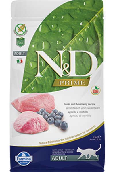 N&D Premium ND Prime Tahılsız Kuzu Eti ve Yaban Mersinli Yetişkin Kedi Maması...