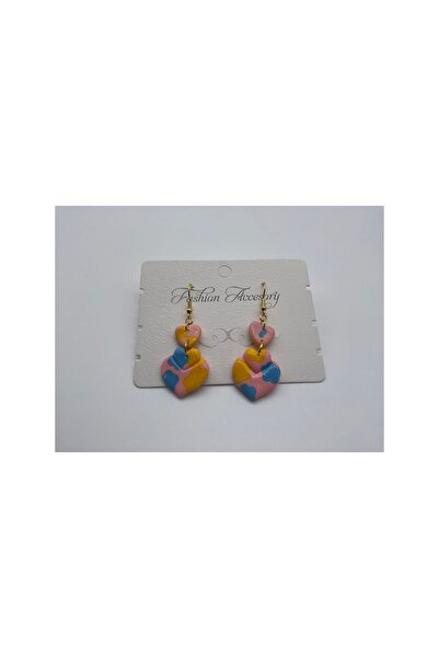 CHIC Pink Yellow Blue Heart Gold Hanging Polymer Clay Earrings