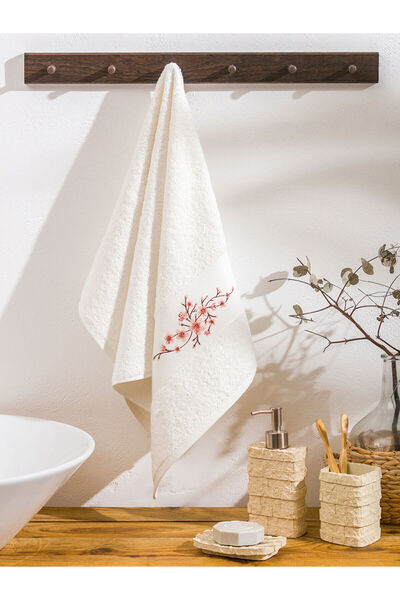 LC Waikiki Ecru Floral Embroidered Face Towel 50X80 cm