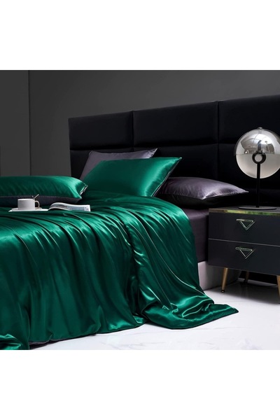 Luofanfei Satin Bedding Set, 200 x 220 cm, + 2 Pillowcases 80 x 80 cm, Dark Green - CN