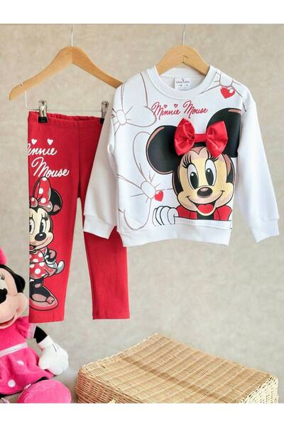anonim Girl's Cotton Red Minnie Themed Set - Bow T-Shirt and Leggings