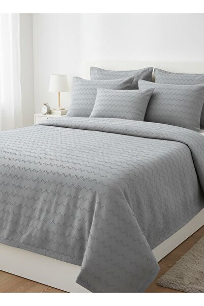 Madame Dower Waves Collection Gray Bedspread Set - 260X250 cm + 4 Pillowcases
