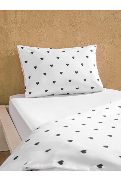 LC Waikiki Siyah Kalp Baskılı Pamuklu Tek Kişilik Nevresim Seti