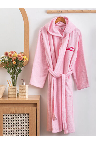 LC Waikiki Pink Barbie Embroidered Girl's Bathrobe
