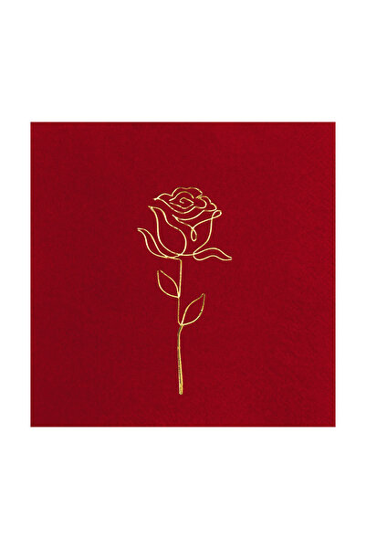 Story 33 × 33 سم وردة ذهبية منقوشة، عبوة من 16 منديل ورقي أحمر كلاريت