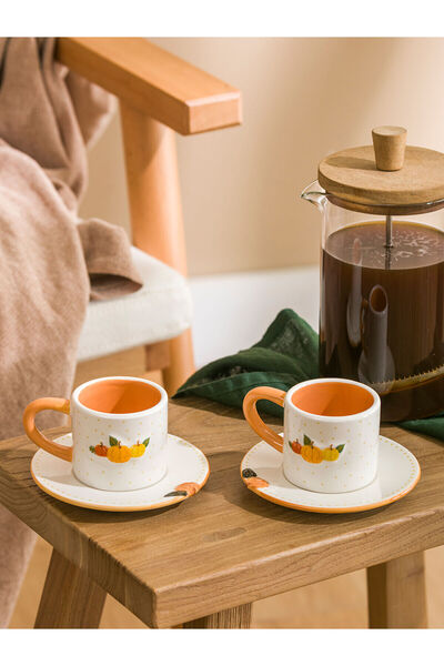 LC Waikiki Create Your Style from Uzg Store |   Pumpkin Printed Ceramic Coffee Cup Set for 2 People 100 ml