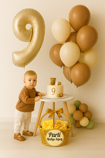 parti hediye sepeti Doğum Günü Balon Seti Rakam Folyo Kahverengi Beyaz | 1 Ya...