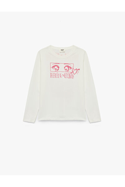 Koton Памучна велосипедна блуза с дълъг ръкав и аниме принт