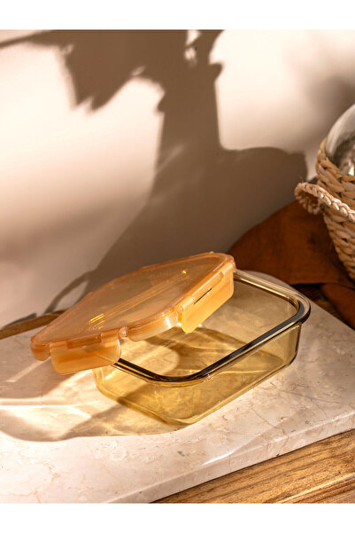 LC Waikiki Glass Storage Container with Brown Lid 19 cm