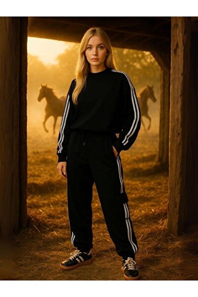 Zekids Σετ αθλητικής φόρμας για κορίτσια με λωρίδες και λεπτομέρεια τσέπης σε...