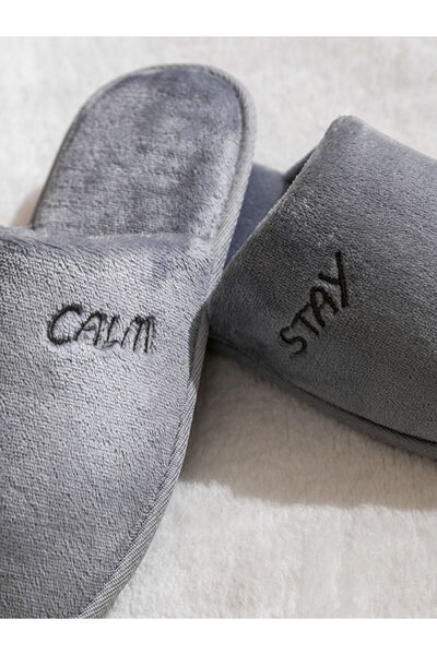 LC Waikiki Γκρι βελούδινες ανδρικές παντόφλες σπιτιού