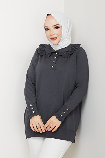 Pamuk Butik Women's Lace Detailed Mercerized Knitwear Tunic