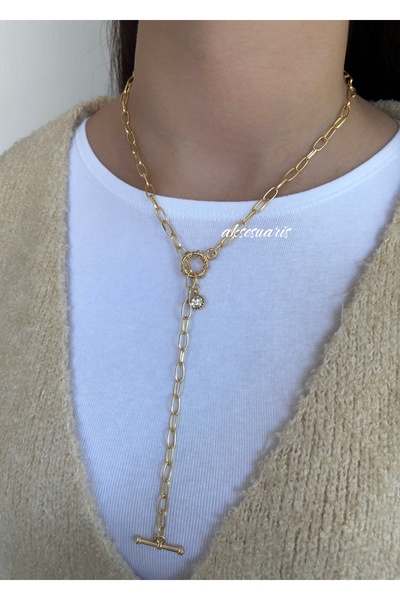 aksesuaris 2 Kullanımlı Zirkon Taşlı Dekolte Y Kolye