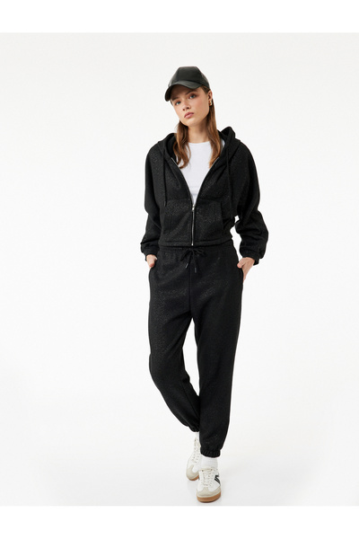 Koton Comfortable Fit, Shiny Glitter, Lace-Up Waist, Pocketed Jogger Sweatpants