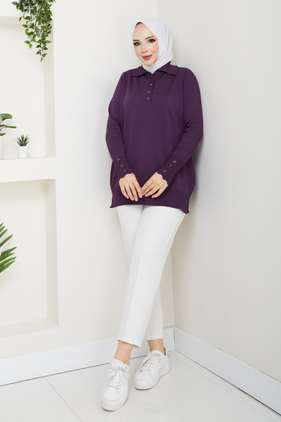 Pamuk Butik Women's Mercerized Knitwear Tunic with Stone Detail
