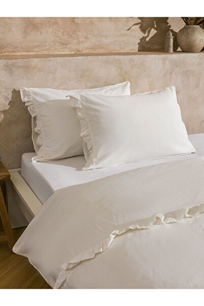 LC Waikiki White Cotton Plain Double Duvet Cover Set