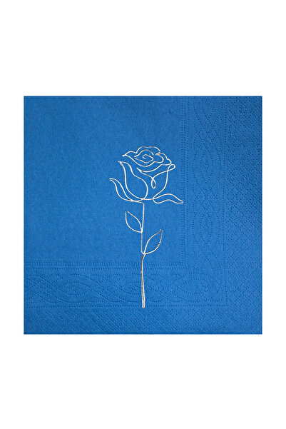 Story مناديل ورقية زرقاء اللون مقاس 33 × 33 سم مزينة بنقشة الورد الفضي مكونة ...