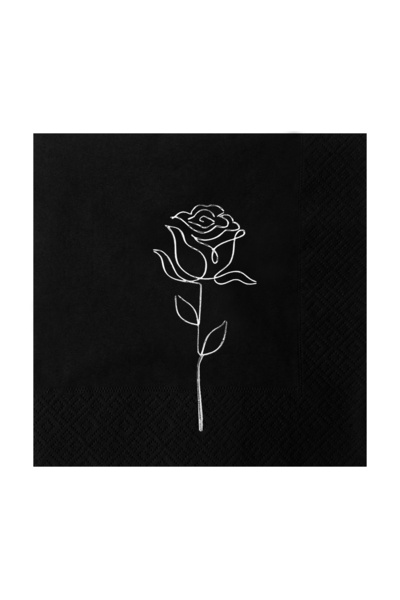 Story مناديل ورقية سوداء اللون مقاس 33×33 سم بنقش الورد الفضي، عبوة من 16 قطعة