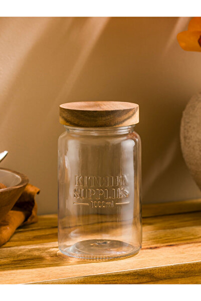 LC Waikiki Colorless Glass Jar with Wooden Lid 1000 ml