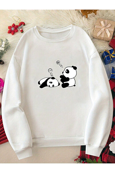uyguntarz Sleepy Panda Printed Crew Neck Sweatshirt