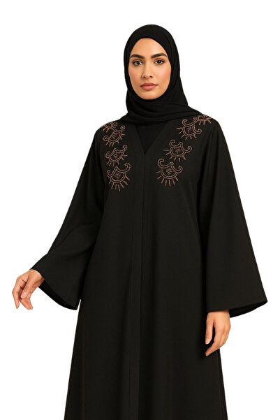 Generic Elegant Black Abaya with Embroidered Shoulder Design – Corean Nada Fabric – Sizes 54 to 60