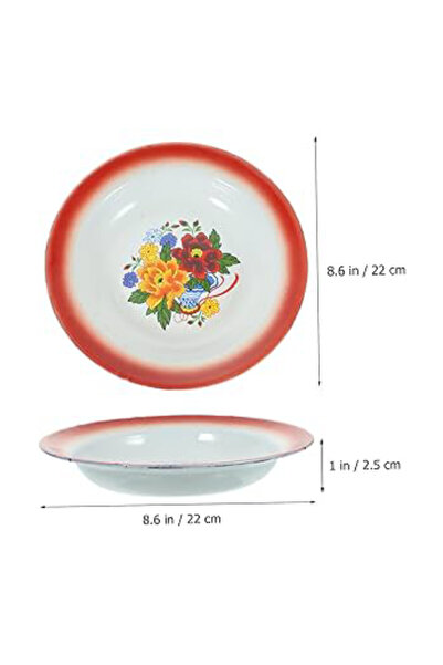 abnturk 22 cm Çiçek Desenli Emaye Derin Yemek Servis Meze Sunum Tabağı