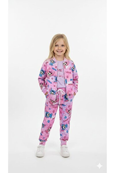 ARBİ kids Girl's Three-Piece Cardigan Suit with Two-Thread Ribbed Pockets, Full Fit