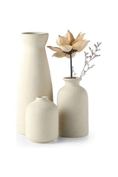 CEMABT Ceramic Vases, Minimalist, Elegant, Easy to Clean, Versatile, Cream, Set of 3 Pieces